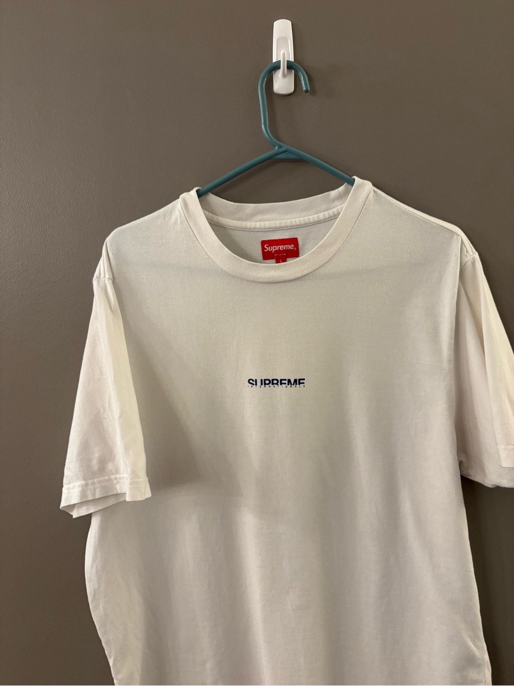 Supreme White Tee with Small Navy Logo